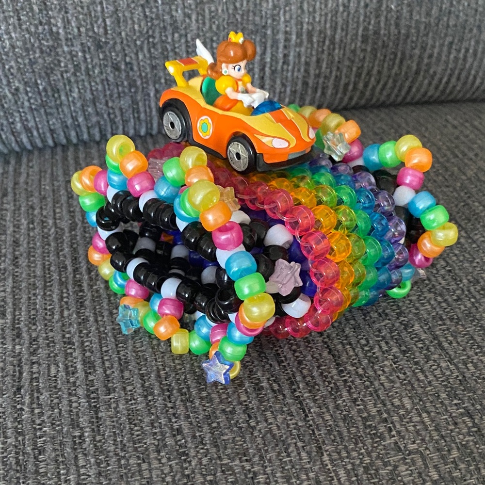 Rainbow Beaded Kids Bracelet with Toy Car Charm